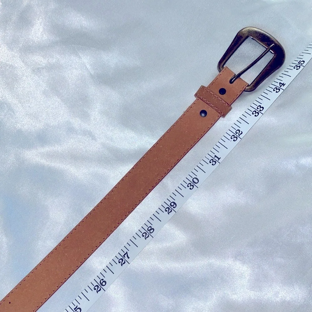 Womens Tan Brown Adjustable Waist Belt Small Medium Antique Brass Buckle‎